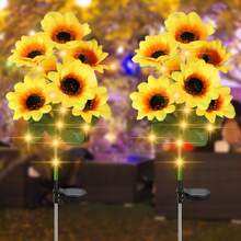 2 Pcs LED Solar Sunflowers With 7 Flowers Outdoor Garden Waterproof Light Christmas Fairy Lamp For Balcony Courtyard Shopping Mall Party Street Use