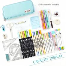 大容量三层铅笔盒，适合学生、青少年、男女通用 - 藍色 - 查看 4