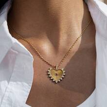 S SHOPBOHO 1 pezzo Collana con ciondolo a forma di cuore con texture a raggiera dorata, gioiello romantico e iconico per le donne