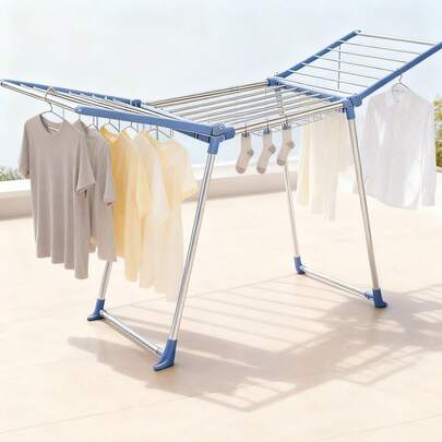 1pc Clothing Drying Rack, Independent Foldable Clothing Drying Rack, Indoor And Outdoor Ground Clothing Drying Rack For Home Use, Bedsheet Drying Tool, Hanger, Large Laundry Drying Rack, Suitable For Indoor And Outdoor Use In Bedroom, Bathroom, Balcony, Garage And Terrace