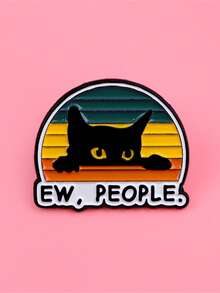 1pc Enamel Alloy Black Cartoon Cat Brooch Pin, Backpack Decor - Cat - View 3