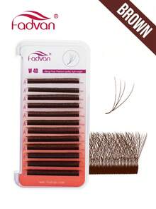Fadvan 12Rows Brown 4D W Lashes 0.07 D/LU(M) 8-12mm Premade W Fan Lash Extensions Natural Soft Black/Brown W Style Lashes Faux Mink Individual Lashes,Professional Eyelash Grafting,Lash Tech Supplies - Brown - View 2