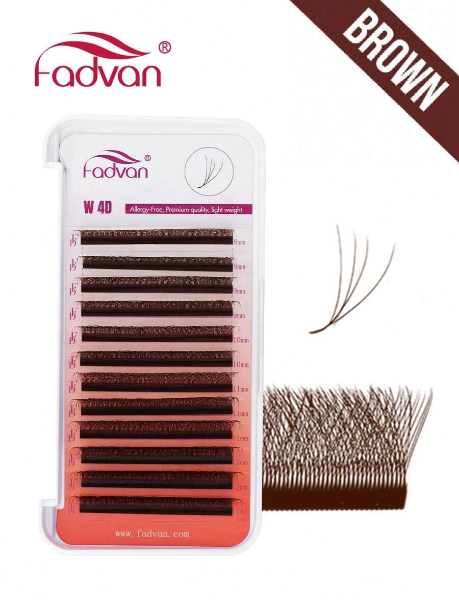 Fadvan 12Rows Brown 4D W Lashes 0.07 D/LU(M) 8-12mm Premade W Fan Lash Extensions Natural Soft Black/Brown W Style Lashes Faux Mink Individual Lashes,Professional Eyelash Grafting,Lash Tech Supplies