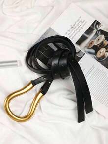 1pc Women's Suit Waist Belt, Versatile Wide Horseshoe Buckle Decoration Belt For Skirt Summer, School Fall, Autumn, Halloween - 黑色 - 查看 4
