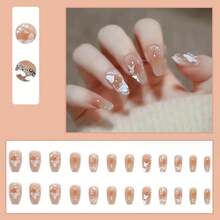 Blush Press On Nails Cute Coffin Medium Fake Nails Tips Full Cover Bling Cat Eyes False Nails For Women And FFgirls 24PCS{Inchcolor_nameinch:InchNails-06inch} - 指甲-06 - 查看 6