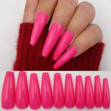 100pc Colored Coffin Press On Nails Long Ballerina False Fake Nail Tips Rose Red Full Cover Manicure Design Acrylic Nails For Women Teen FFgirls (Rose Red){Inchcolor_nameinch:InchRoseRedinch} - 玫瑰紅色 - 查看 2
