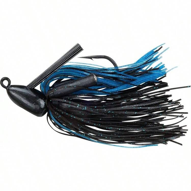 Booyah Boo Jig Plano Inferior 18 Grados de Elevación, Protección Contra Malas Hierbas, Mustad Ultra Point, Dos Sonajeros Magnum, 1 Pieza - Negro/Azul - Añade 4
