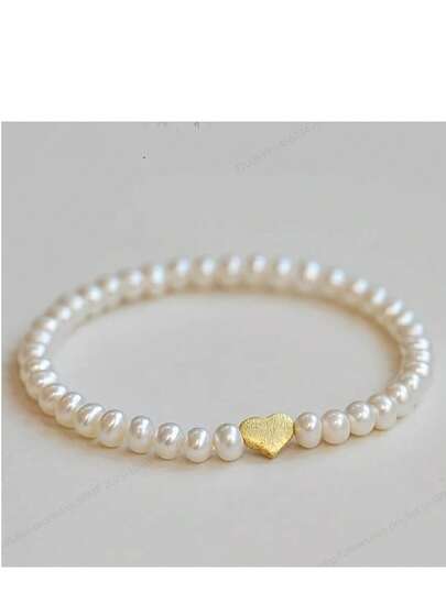 1pc Heart White Freshwater Pearl Beads Beaded Bracelet Elegant Hand Jewelry Decoration