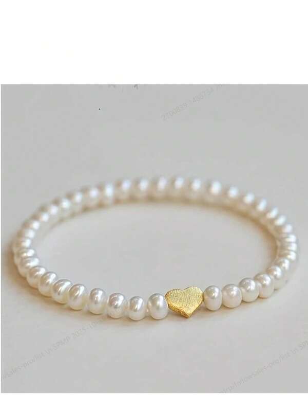 1pc Heart White Freshwater Pearl Beads Beaded Bracelet Elegant Hand Jewelry Decoration