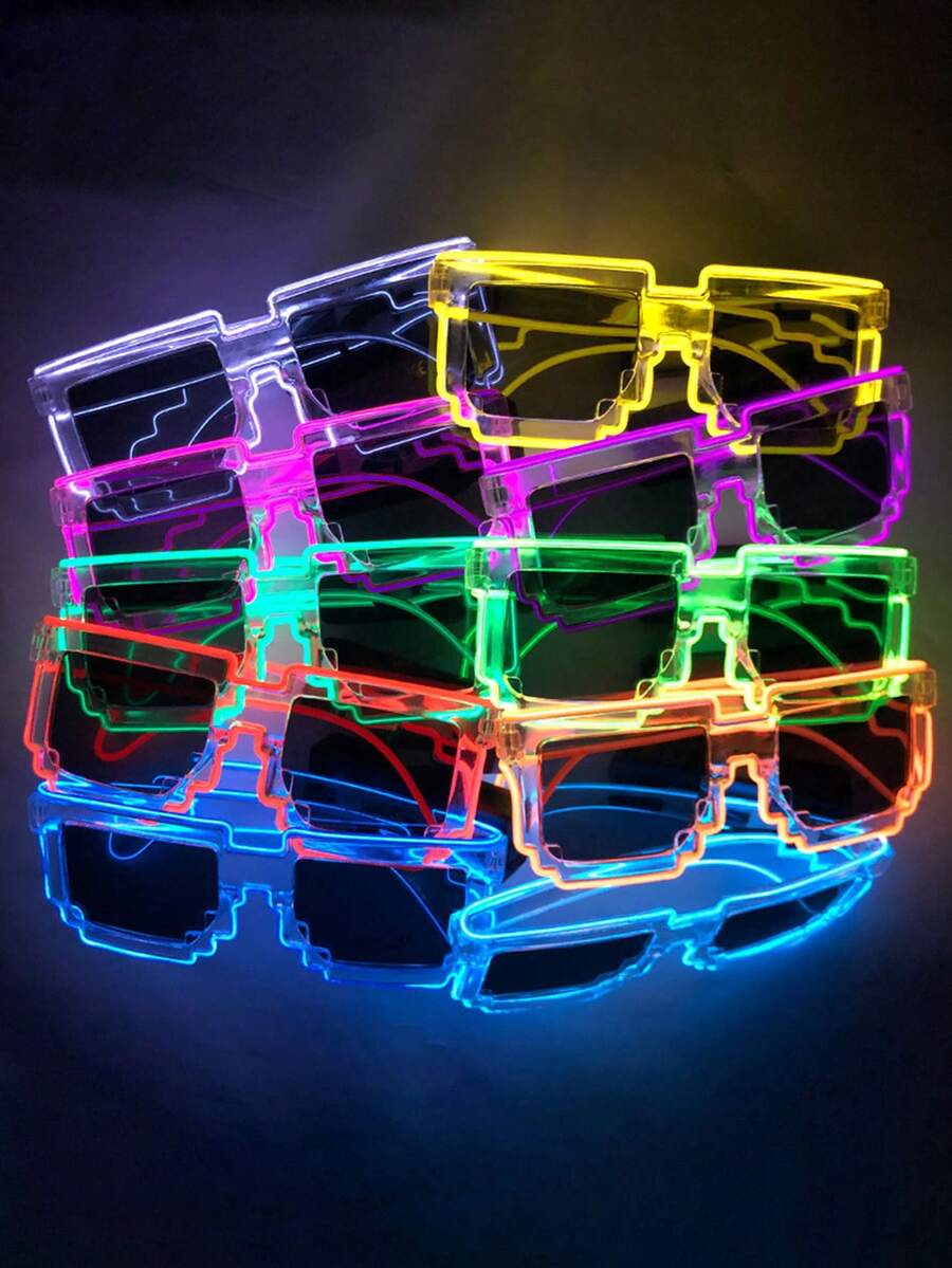1 Pair Wireless Mosaic LED Luminous Glasses, Modern Neon Design, Unisex Novelty Accessory, Battery Powered (Batteries Not Included), Suitable For Bars, Nightclubs, Festivals, Parties And Clubs, Perfect For Night Life Enthusiasts! - Nhiều màu - Xem 1