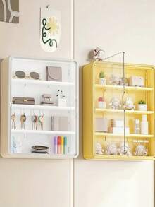 1PC 多功能储物柜，白色防尘展示柜储物架，带磁性门的模型展示柜，亚克力透明壁挂式娃娃柜，盲盒储物架，玩具娃娃展示盒，化妆品储物架，模型盒展示架，适用于迷你模型玩具或盲盒娃娃收藏，节省空间（不含模型）。