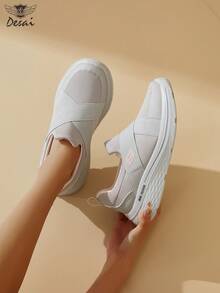 DESAI Women's Breathable Lace-Up Classic Sneakers, Platform Casual Shoes, Versatile Fashion Lightweight Durable Outdoor Shoes, Shock-Absorbing Soft Bottom Slip-On Loafers - Light Grey - View 10