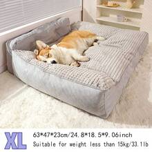 1pc Extra Large Pet Bed - Suitable For Big Golden Retrievers, Anti-Slip Design, Removable & Washable, Raised Side Pillow, Indoor Use, Pet Supplies - Grey - View 13