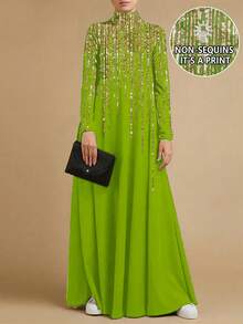 女士中东高领连衣裙长袖宽松及地长度中东穆斯林斋月长袍