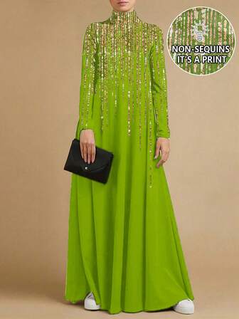 女士中东高领连衣裙长袖宽松及地长度中东穆斯林斋月长袍