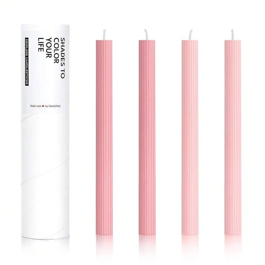 10inch Candle Sticks, Ribbed Taper Candles, 2 Pink Shades, 4-Pack, Unscented{Inchsize_nameinch:InchRibbedinch,Inchcolor_nameinch:InchPinkShadesinch} - 粉紅色調 - 查看 1