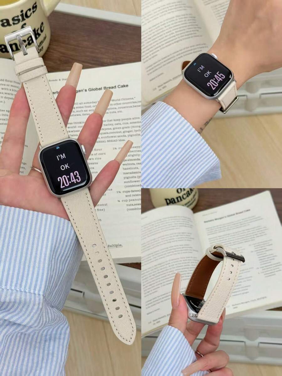 1件適用於Apple Watch女性PU環形錶帶 38MM 40MM 41MM 42MM 44MM 45MM 46MM 49MM Ultra 11/10/9/8/7/6/5/4/3/2 SE - 米色 - 查看 1