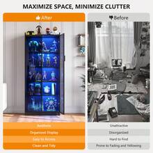 Display Cabinet With Adjustable Shelves, 65" Tall Bookcase With LED Lights/Human Sensor, 5 Tier Display Case For Collectibles Bedroom Living Room Office, Black - Transparent Acrylic Doors - Xem 3