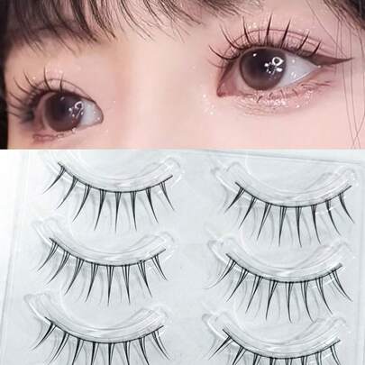 10個セット コリアンスタイル ウィスピー 細い つけまつげ 自己接着式アイライナー付き、透明感と際立つ外観
