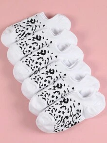 6pairs/Set Women's Leopard Pattern Low Vamp + Anti-Slip Sweat-Absorbent No-Show Socks In Black, White, Grey And Multicolor