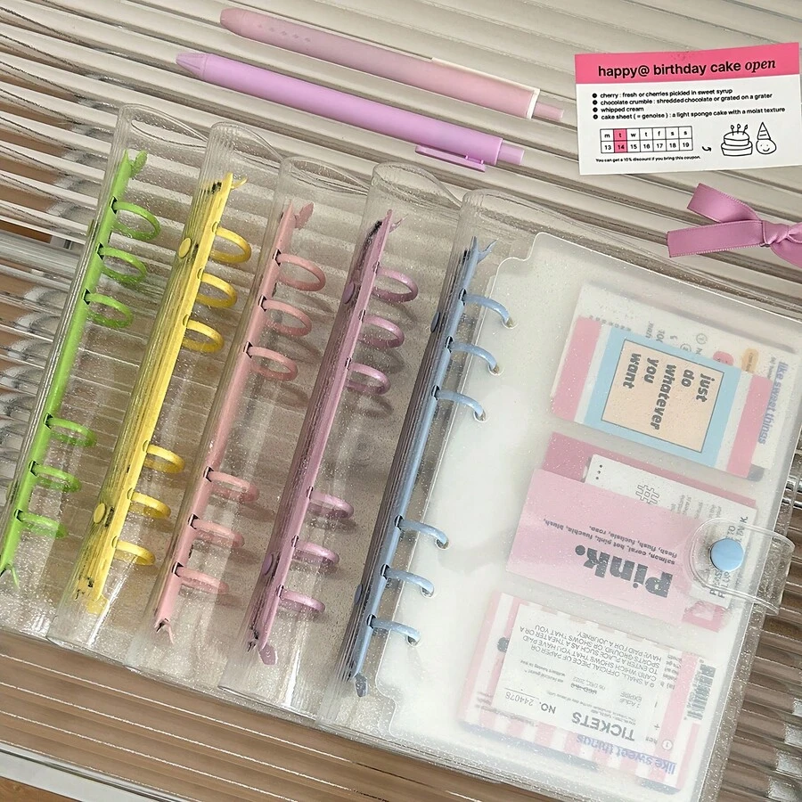 A6 拡大透明グリッター PVC ルーズリーフシェルカラークリップナローバージョンルーズリーフブック 3inch 6inch Guka ブック小さなカード収納 - ダスティブルー - チェックする 1