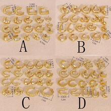 10/40对欧美优雅UV镀金耳环套装，女士款，包含几何、大圆环、小圆环、心形和光滑设计——复古时尚宣言珠宝，复古简约和西部波西米亚风格配饰 - 金色40對 - 查看 2