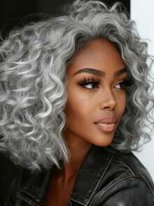 Short Bob Curly Lace Front Wig Human Hair With Baby Hair Brazilian Virgin 13x4 Hd Transparent Deep Wave Lace Front Wigs Human Hair Glueless Pre Plucked 180% Density Silver Grey Kinky Curly Human Hair Wig - 銀灰 - 查看 3