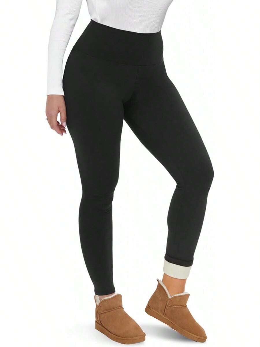 CAMPSNAIL Fleece Lined Leggings Women - Thick Soft High Waisted Black Tummy Control Thermal Warm Velvet Pants Cold Winter - 口袋,深灰色-石南花 - 查看 1