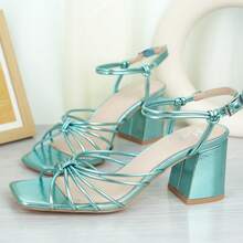 Women's Strappy Sandals Women 2.5-Inch Block Heel Tie Strap Square Toe Casual Comfortable Summer Shoes - TURQ - 查看 3
