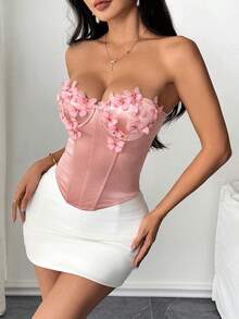 Sexy Crop Top With Butterfly Cutout, Underwire, And Bodycon Fit - Pink - View 3