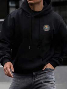 Sudadera con capucha de otoño e invierno para hombre, de manga larga, a la moda, informal, versátil, básica, informal - Negro - Ver 2
