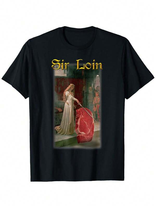 Camiseta divertida SIR LOIN Sirloin Steak Joke Medieval Accolade Art, 100% algodón 180G, cuello redondo negro, tallas S-XXXL, transpirable, súper suave, perfecta para correr, salir, todas las estaciones, arte, moda, salud, viajes, gran valor, Pascua, San Patricio