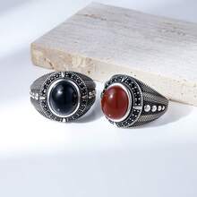 Adjustable S925 Silver Black Resin Hollow Punk Hip-Hop Style Ring For Women - Red - View 4