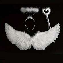 1 Set - Angel Feather Wings, Fairy Wand, Angel Headpiece, 3-Piece Toy Set, Wings, Feathers, Wand, "Random Color Feathers (Faux Feathers)", Angel Wings, Women's Angel Costume, Adult Angel Wings, Angel Costume, Wing Costume, White Wings, Black Wings, Black Angel Wings, Angel Halo, Creative Angel Feather Wings, Fairy Wand, Suitable As Christmas, Thanksgiving And Birthday Gift - Multicolor - View 2