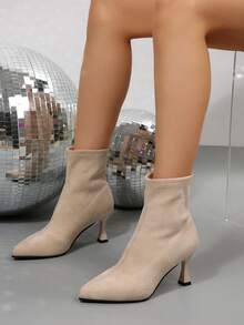 2025 klassische spitze Chunky Heel Elastic Knöchel Stiefel für Frauen, vielseitige Mode Stiefeletten