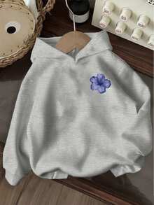 Young Girl Casual Comfortable Loose Thick Knitted Pullover Hooded Sweatshirt - Grey - View 3