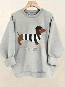 Mens Winter ClothesUnisex Festive Graphic Sweatshirt Women's White Dachshund In Striped Shirt & Oui Ner Graphic Casual Sweatshirt - Soft Light Beige-Friendly Fabric, All-Season Round Neck Pullover, Machine Washable Funny Dog Lover Apparel For Casual Attire-Unisex Vintage Cotton Tee Black White - Loose Fit For American Music Festival Camping & Shows Daily Wear Cotton PulloverLoose And Comfortableropa De Invierno Hombre - Xám - Xem 1