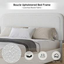 Bed Frame, Upholstered Bed Frame With Headboard, Boucle Soft Bed For Bedroom, Easy Assembly, Twin/ Full/ Queen/ King/ Cal King, White/ Beige/ Black/ Rose Pink/ Light Grey/ Grey/ Green - 白色 - 查看 2