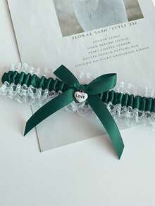 新娘婚礼腿吊袜带 - 心形吊坠蕾丝腿环吊袜带，蓝色蝴蝶结腿饰，适合婚礼派对 - 藏蓝色 - 查看 6