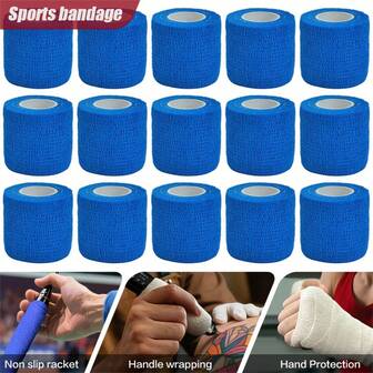8 rouleaux/13 rouleaux/21 rouleaux/26 rouleaux Bandage de sport, Bleu 5cm*4,5m Ruban adhésif athlétique pour l'enroulement et l'anti-dérapant des poignées de raquettes sur les raquettes de tennis, les volants de badminton et les cannes à pêche, équipement de protection pour les doigts/chevilles avec auto-adhésif