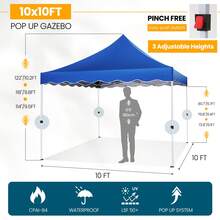 tooluck 10x10ft Pop Up Canopy Tent Heavy Duty Gazebo With 4 Sidewalls Waterproof Party Tent Easy Set-Up Commercial Instant Tents With 4 Sandbags 4 Ropes 4 Stakes & Wavy Edge,Blue - 藍色 - 查看 5