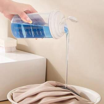 1 st förvaringsburk för tvättmedel med lock, förvaringsbehållare för rengöringsmedel med skala, tvättmedelsdispenserflaska, förvaringslåda för rengöringsmedel för boosterkulor, fläckborttagningspulver, sköljmedel | Hushållsartiklar, lämplig för tvättstuga, badrum, toalett, badrumstillbehör