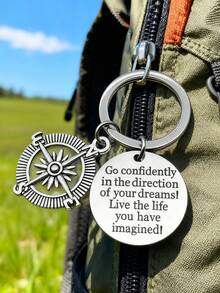 1pc Stainless Steel Compass Keychain, Multifunctional Backpack Pendant, Unisex, Creative Practical Small Gift, Suitable For Friends Birthday And Souvenirs - Multicolor - View 2