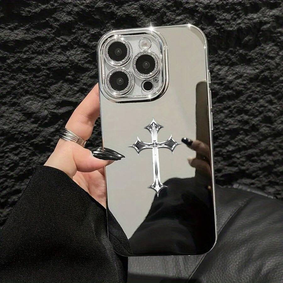 A High-End Silver Pattern Mirror Phone Suitable 16 Pro/16E/15 Pro/14 Plus/13/12/11 Pro, Featuring Durable Drop, Stylish Design, And A LuxuriousFOR-YOUR-BELOVED-PHONE - Kiểu 1 (1 cái) - Xem 1
