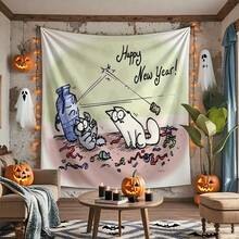 2026-Personalized Tapestry Wall Hanging-Simon'S Cat Funny New Year'S Eve Tapestry - Soft Peach Light Fabric With Happy New Year Message, Wrinkle-Resistant & Easy To Hang, Perfect For Living Room - 40*60英寸 - 查看 5