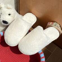 Papuci de pluș albi noi pentru toamnă/iarnă, papuci calzi și confortabili, papuci de interior, papuci pufoși - alb - Vizualizare 7