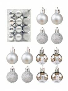 24 piezas de adornos de bolas de Navidad plateadas, decoraciones de árbol de Navidad, adornos colgantes para fiestas navideñas para coronas, guirnaldas y árboles interiores/exteriores, bolas de árbol de Navidad plateadas, adornos con diseño preensartado, decoración navideña festiva para fiestas navideñas, coronas, guirnaldas, decoración navideña, decoración de invierno, regalos de Navidad, decoración del hogar