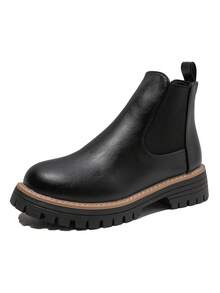 Stivali alla caviglia Chelsea neri di per l'autunno/inverno 2025, stivali piatti color nudo, stivali eleganti e alla moda da principessa, suole antiscivolo, colore unito, eleganti e casual per uso all'aperto e vacanze - nero - Visualizzare 2