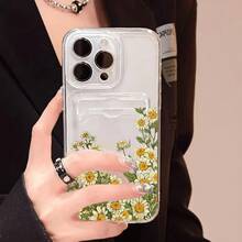 Funda para phone X/11/12/13/14/15/16 Pro con diseño floral de margaritas. Esquinas reforzadas. Lleva tus objetos esenciales y tarjetas con estilo. Elegante y protectora. | Buen amigo - transparente - Ver 4