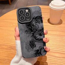 Funda de Teléfono de Lujo con Patrón de Dragón Negro para iPhone 11, 13, 15, 14, 12 Pro Max, XR, XS Max, X, 8, 7 Plus, 2020 SE - Funda Protectora Suave a Prueba de Golpes, Regalo de Navidad Perfecto para Hombres y Niños - Colores mixtos - Ver 2